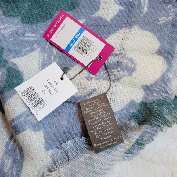 NWT Vince Camuto Reversible Floral Plaid Gray Blue Scarf - Picture 5 of 6